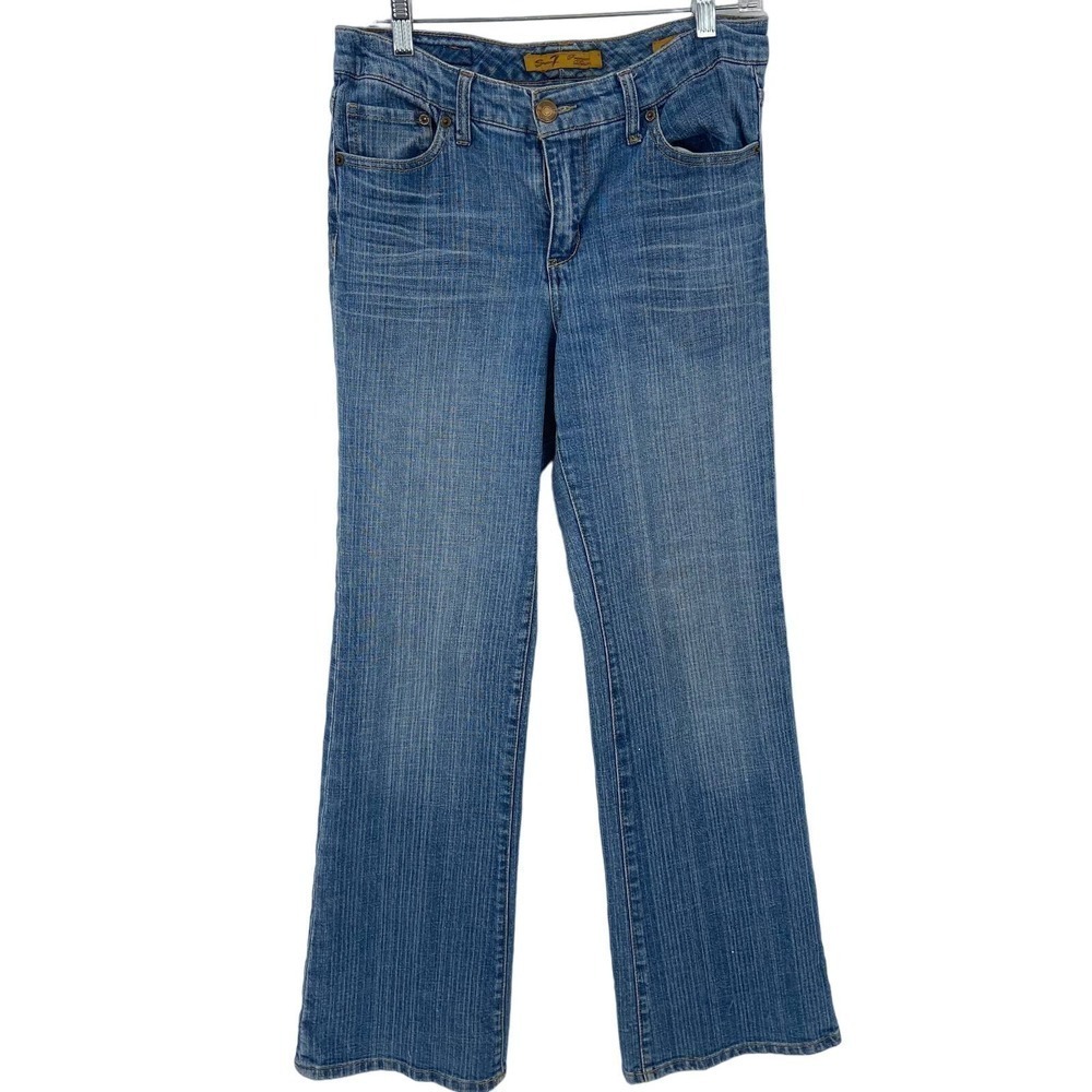 Seven 7 Flare Jeans Distressed Stretch Denim Cotton Blend Women's Size 8‎